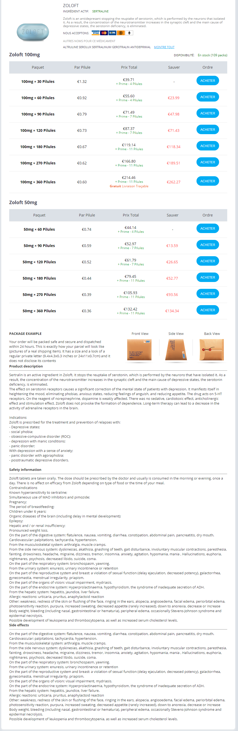 Sertraline acheter sans ordonnance