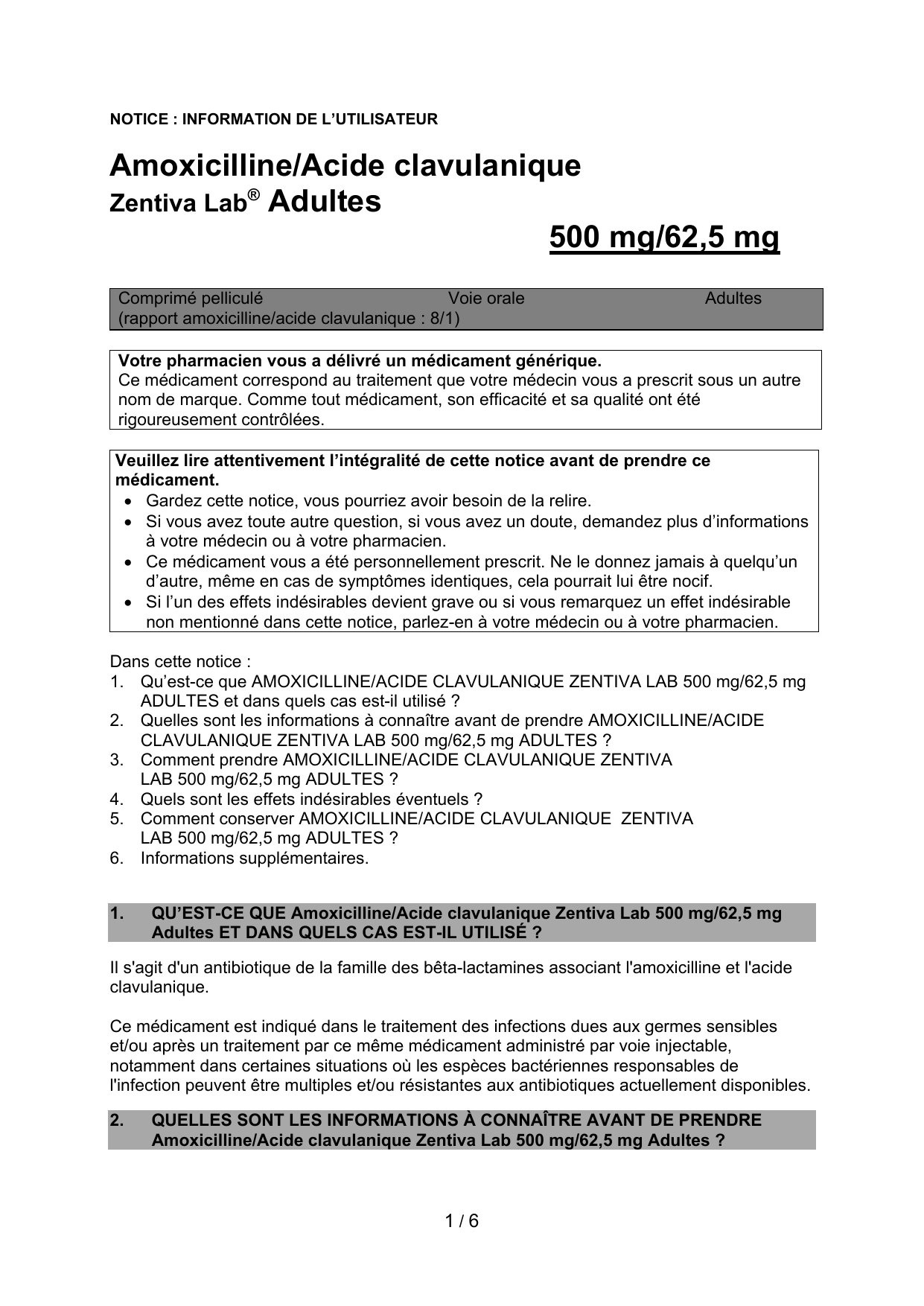 Amoxicilline 1g Generique